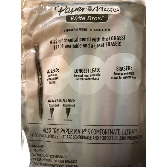 Paper Mate Write Bros Mechanical Pencils 0.7mm HB 2 Lead 10-Pack Assorted Colors - Picture 3 of 3